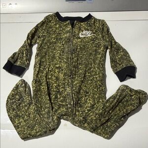 Nike Green Camo Infant Footed Romper with Black Trim